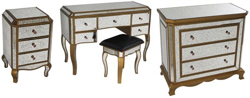 antique mirorred bedside, antique mirrored chest of drawers, antique mirrored dressing table