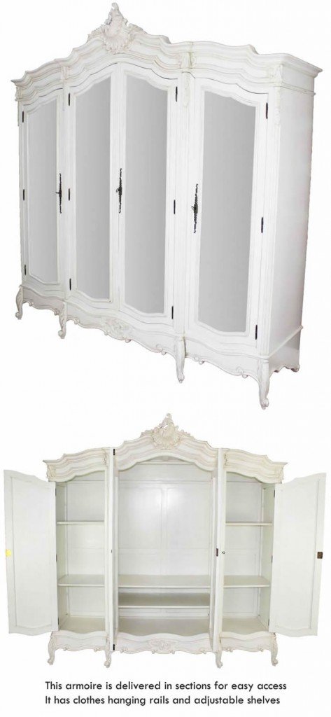 French Chateau 4 door mirrored armoire