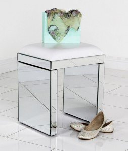 Venetian white mirrored dressing table stool.