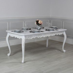 French Chateau white carved dining table