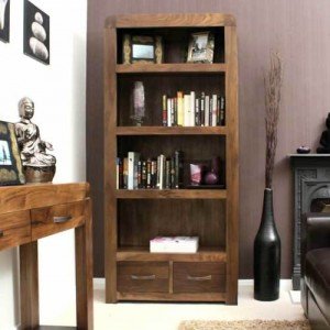 Shiro Walnut Large Two Drawer Bookcase - Front View