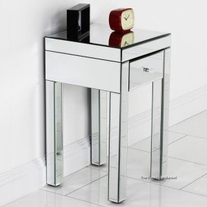 Venetian mirrored one drawer lamp table - side view