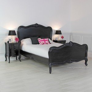 French noir black painted panel bed