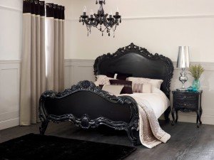 French noir black heavily carved bed