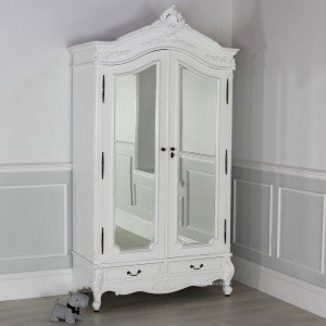 French chateau white painted two door wardrobe