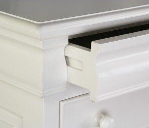 White painted six drawer chest hidden drawer