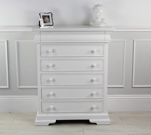 white painted six drawer chest - Front View