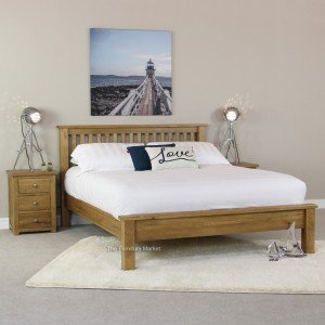 New England oak double bed with low footboard