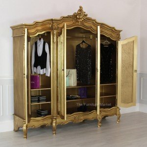 French gold leaf four door mirrored armoire  - Inside