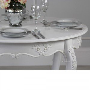 French Chateau white painted round 4 seater dining table - Close up detail