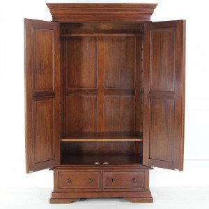 Mahogany Sleigh Double Wardrobe with Two Drawers - Internal