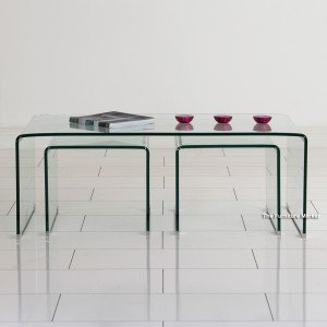 Geo-glass coffee table with two nest tables - front view