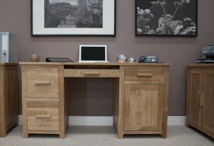 Opus solid oak large desk - front view