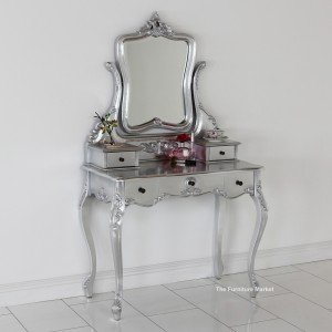 French Small Silver Leaf Dressing Table