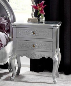 French silver leaf two drawer bedside