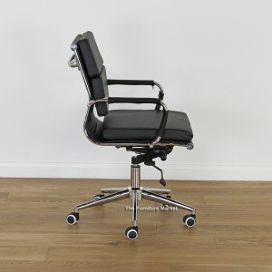 Eames Black Leather Medium Back Office Chair - Side