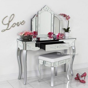 Venetian Mirrored Edged Dressing Table Set