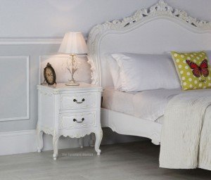 French Chateau White Painted 2 Drawer Carved Bedside