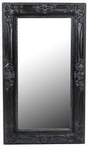 French Noir Black Painted Carved Mirror - Vertical