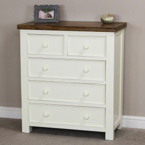 Farmhouse Cream Painted 2 Over 3 Drawer Chest