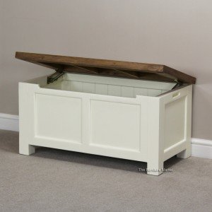 Farmhouse Cream Painted Blanket Box - Open