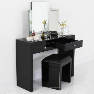 Mirrored Dressing Table Set with Tri-Mirror - Open View