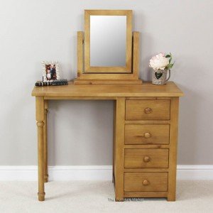 Oxford Solid Pine Single Pedestal Dressing Table with Vanity Mirror