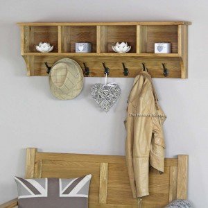 London New Solid Oak Shelf With 7 Coat Hooks