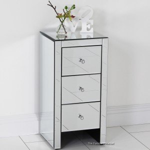 Venetian Mirrored 3 Drawer Narrow Bedside