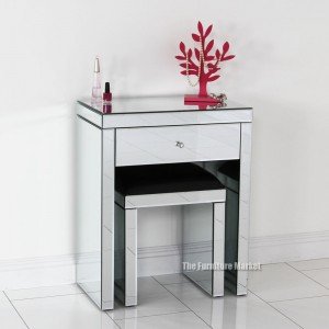 Venetian Mirrored Compact Dressing Table with Black Stool