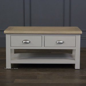 Grey Stone Painted 2 Drawer Coffee Table - Front