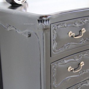 French Noir Black Painted 4 Drawer Carved Chest - Close Up