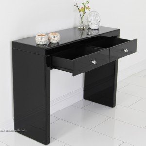 Black Mirrored Glass Dressing Table Set - Open