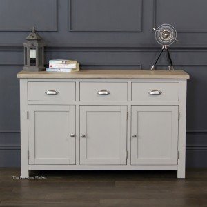 Grey Stone Painted 3 Door Sideboard - Front