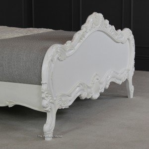 French Chateau 6ft King Size White Painted Bed - Carved Detailling