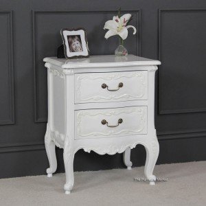 French Chateau White Painted 2 Drawer Carved Bedside