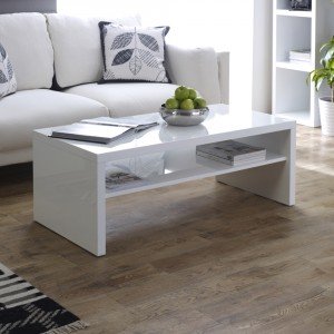 White High Gloss Coffee Table with Shelf