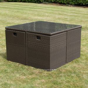 Golden Brown Rattan Cube Dining Set - Stored