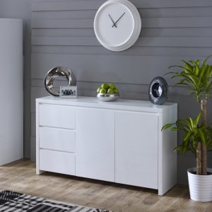 White High Gloss 3 Drawer 2 Door Sideboard Cupboard