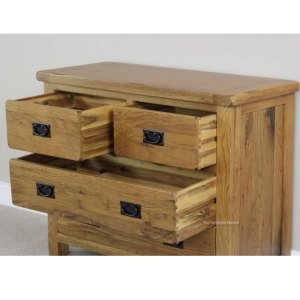 Rustic Oak 2 over 2 Drawer Chest - Open