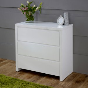 White High Gloss 3 Drawer Compact Chest