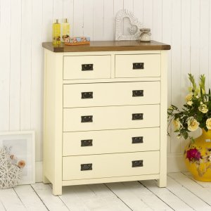 Cream Painted Rustic Oak 2 over 4 Drawer Chest 