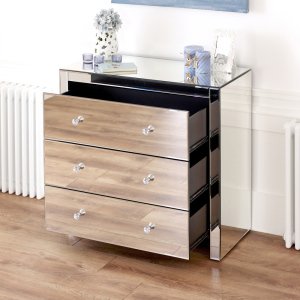 Venetian Mirrored Compact 3 Drawer Chest - Open