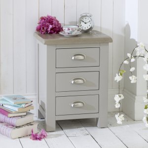 Grey Stone Painted 3 Drawer Bedside