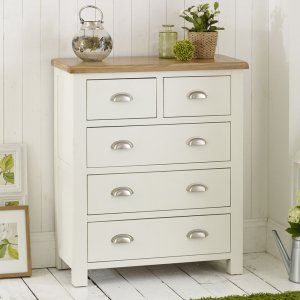 Cotswold Cream Painted 2 over 3 Drawer Chest of Drawers with Oak Top