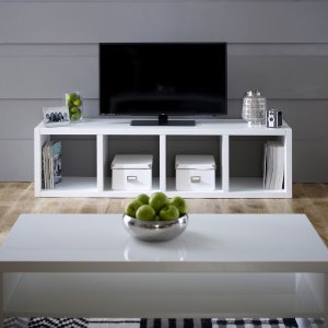 White High Gloss 4 Square Wide TV Cabinet