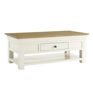 Country Cream Painted Oak Coffee Table with Shelf and Drawer