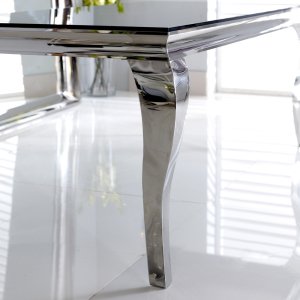 Luxury Modern Stainless Steel 8 Seater Dining Table with Black Glass Top - Close Up