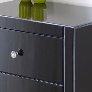 Mirrored Black Glass 5 Drawer Tallboy - Close Up