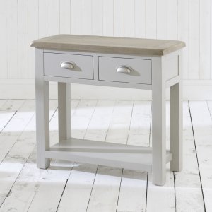 Grey Stone Painted Console Table with Oak Top